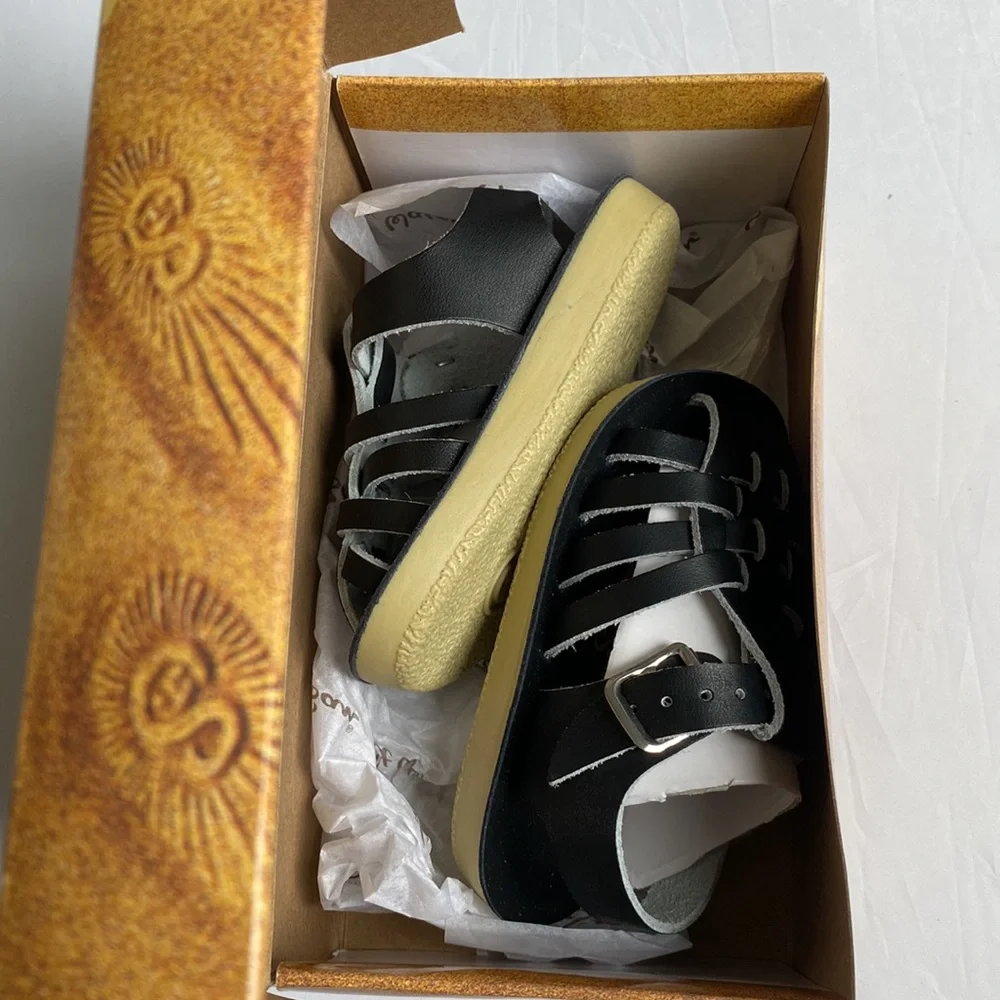 SUN-SAN Sailor Salt Water Sandals Black Size 18 EU 3 US Leather New In Box NWT - Picture 9 of 11